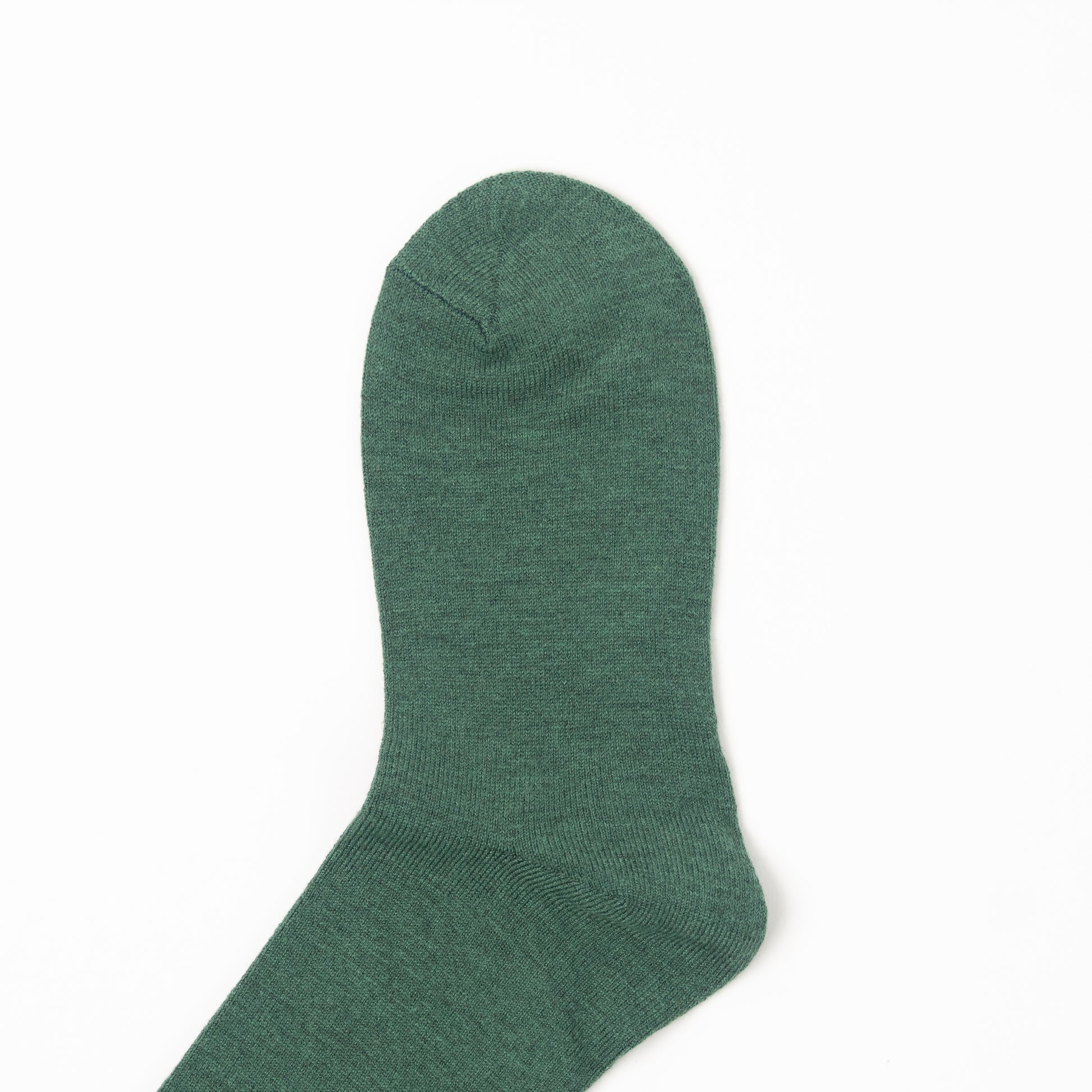A single dark green heathered knit sock shown from a side profile view against a plain white background.