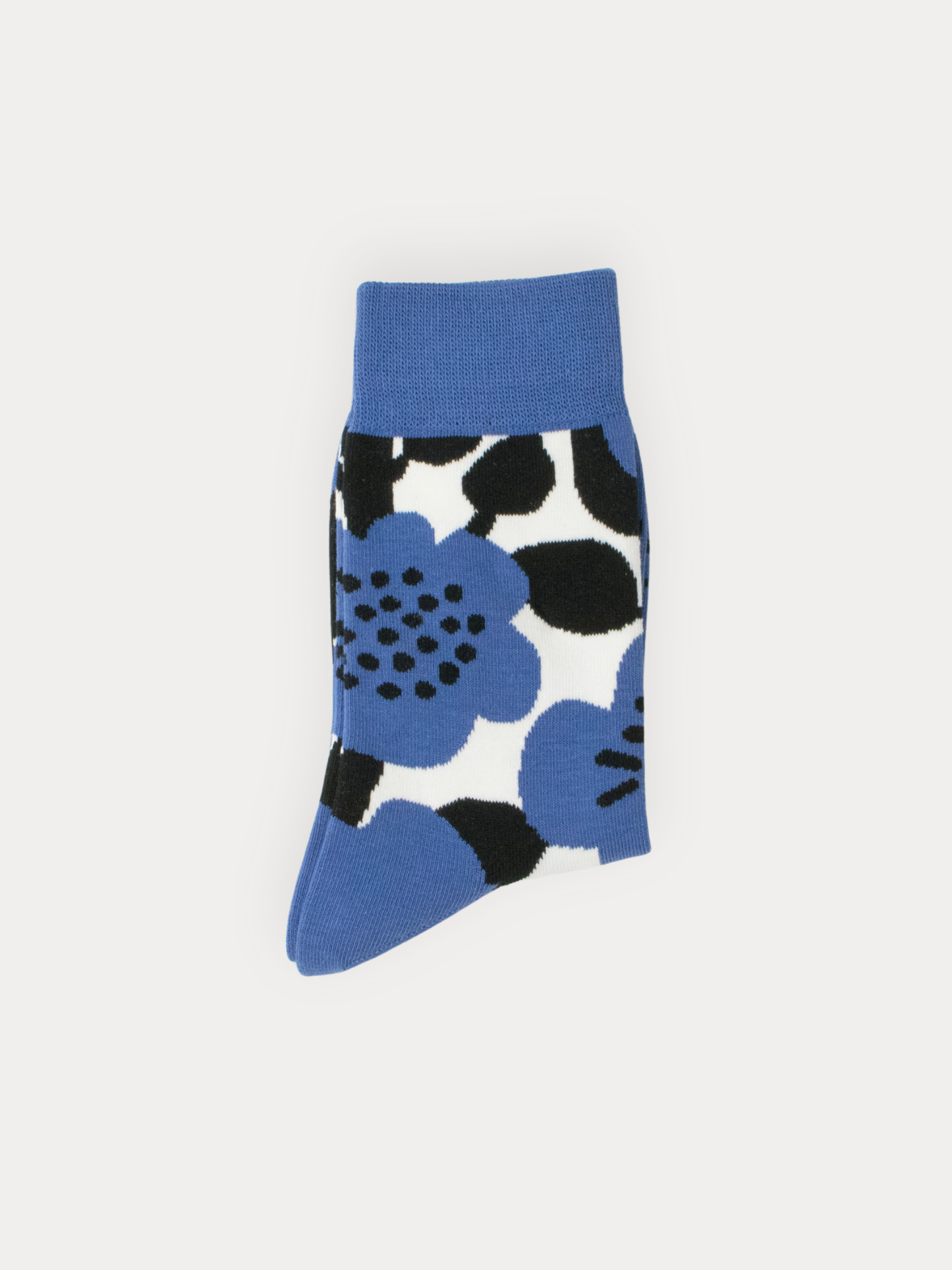Blue floral-patterned sock on a white background