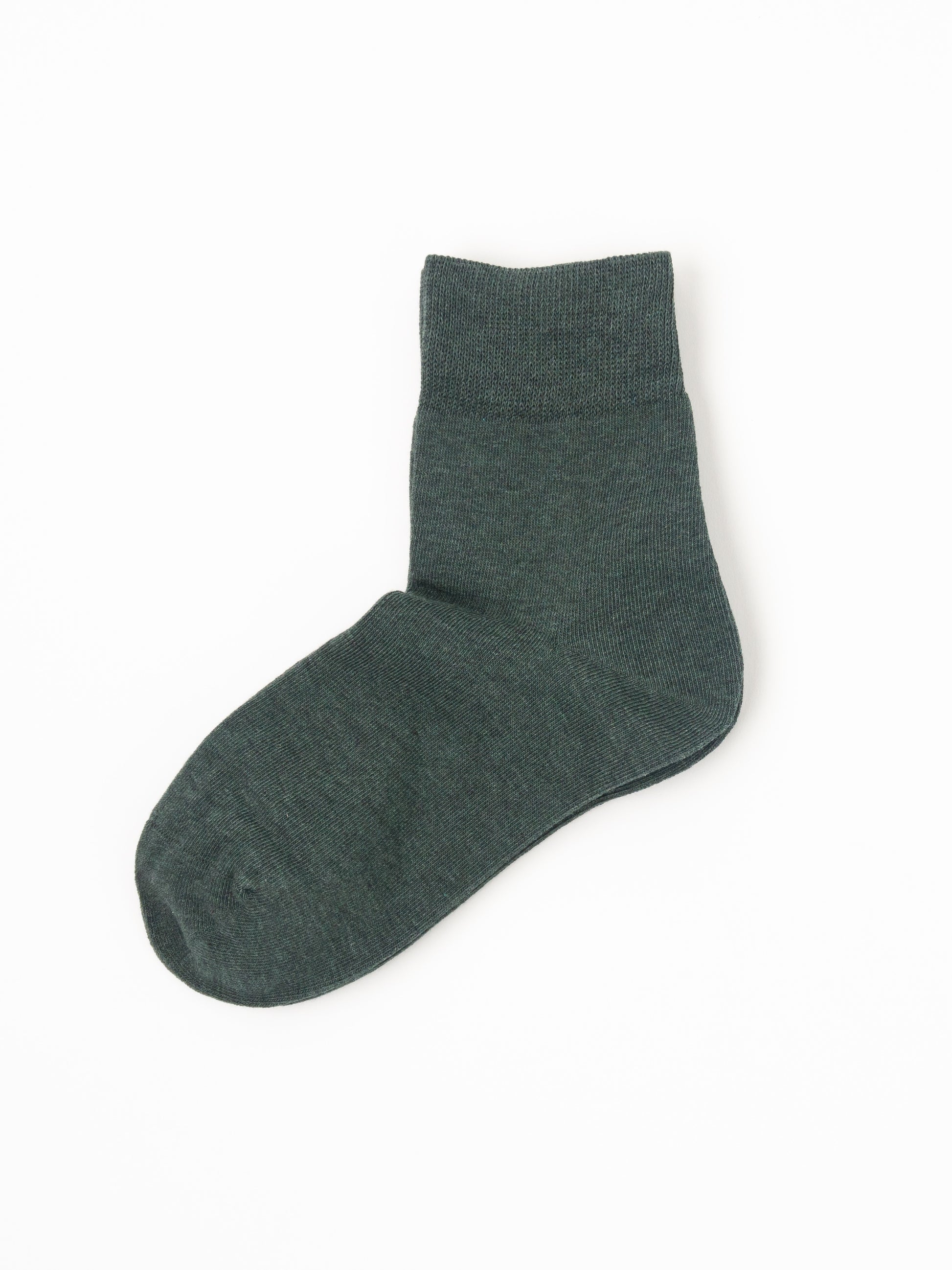 A single dark green heathered crew sock displayed against a plain white background.