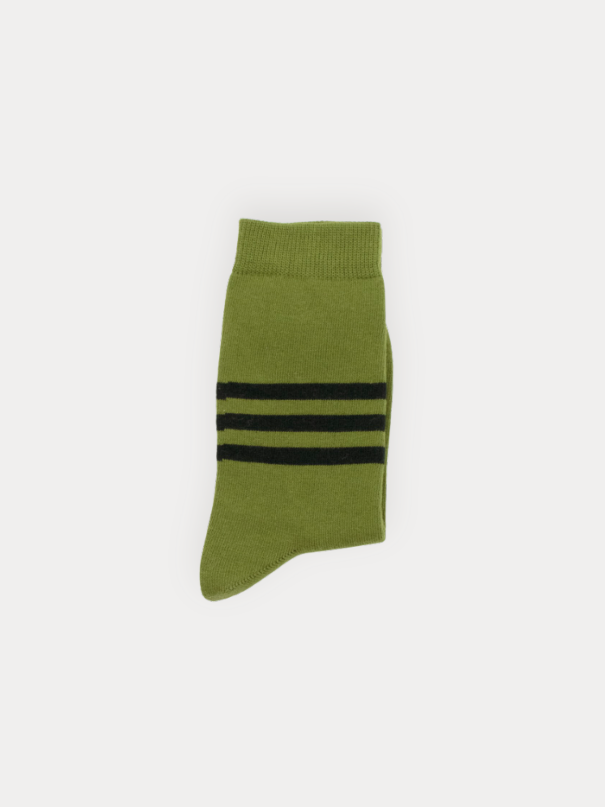 Green sock with black stripes on a white background