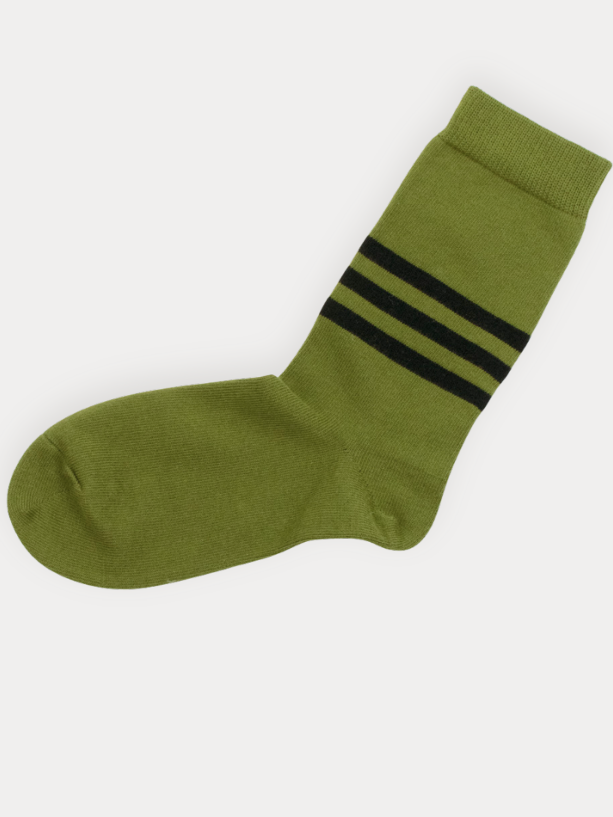 Green sock with black stripes on a white background