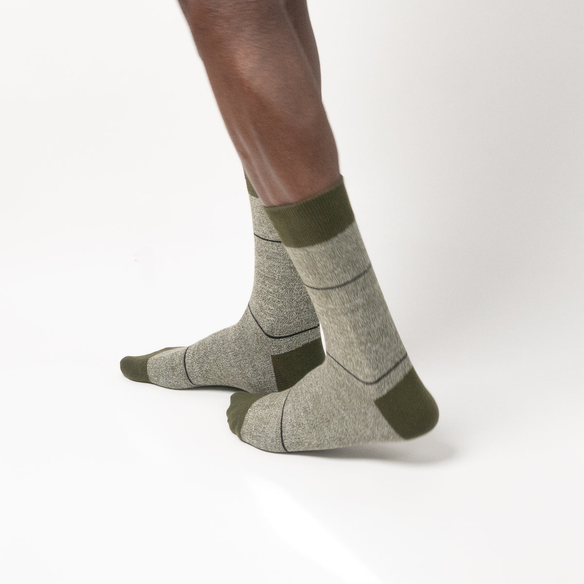 Olive Marl Stripe Crew Socks