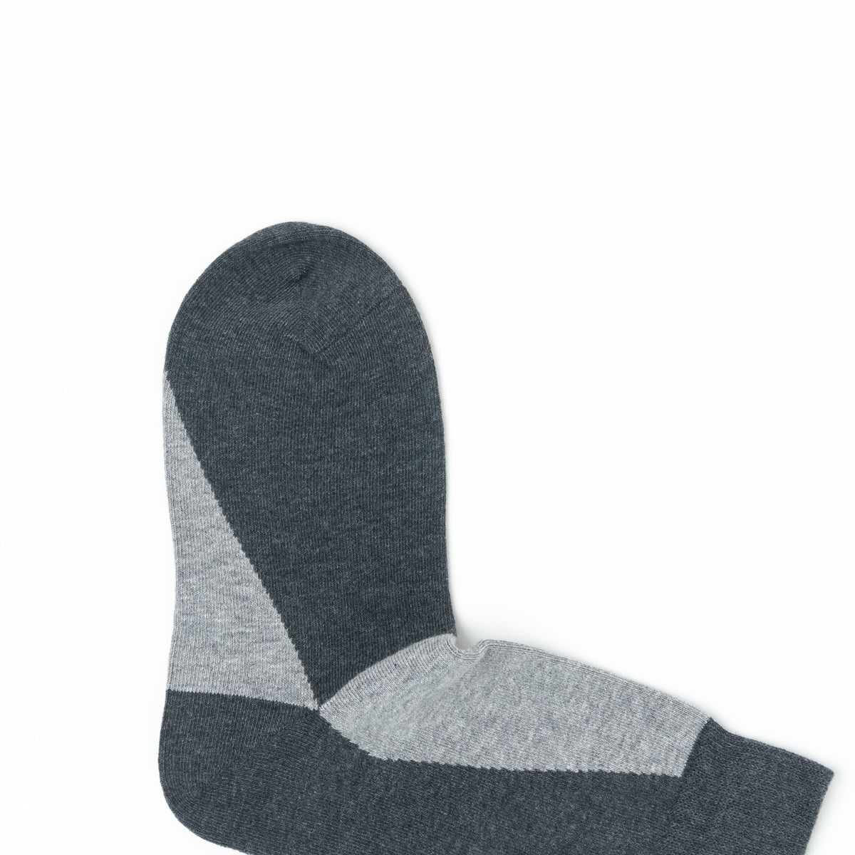 A single dark gray and light gray knit sock shown on a plain white background.