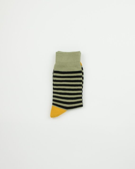 MensGreenYellowCottonSockswithBlackStripesDetail