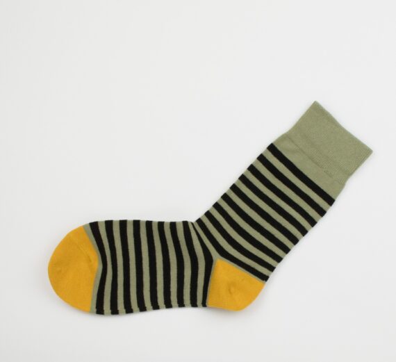 MensGreenYellowCottonCrewSocksWithBlackStripes